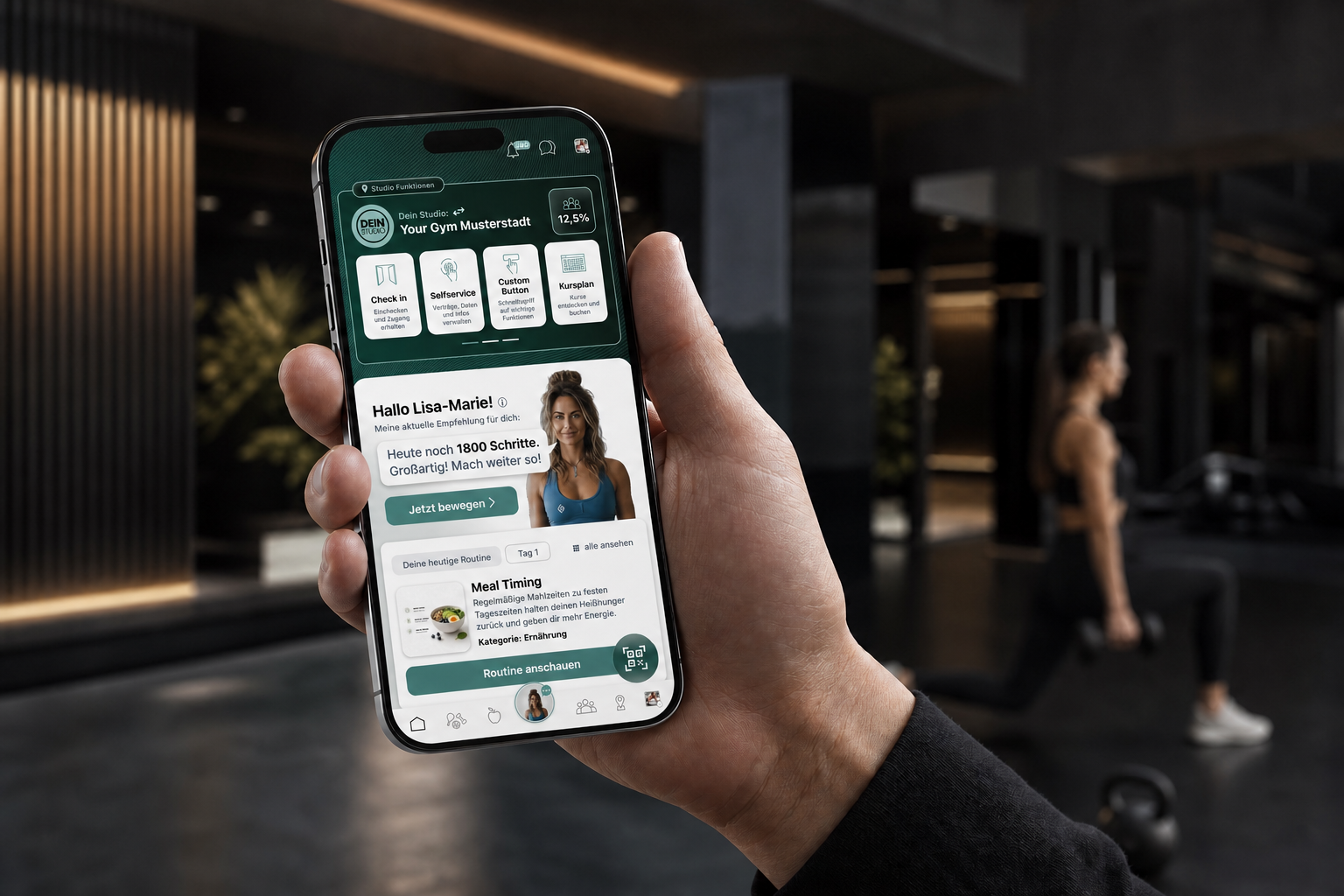 Beispielansicht einer fitness nation Studio-App auf einem Smartphone