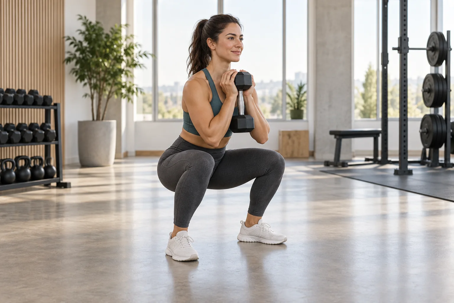 Goblet Squat mit Kurzhantel im Fitnessstudio