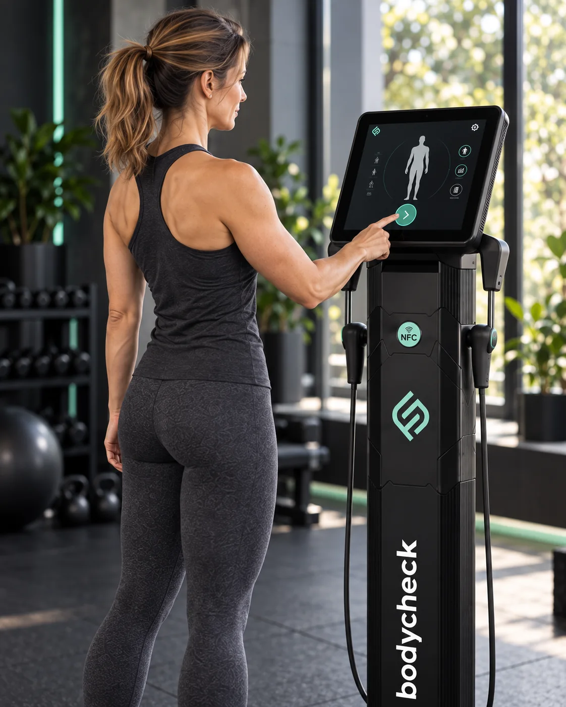 Ein Mitglied bedient selbstständig das BODYCHECK-Display