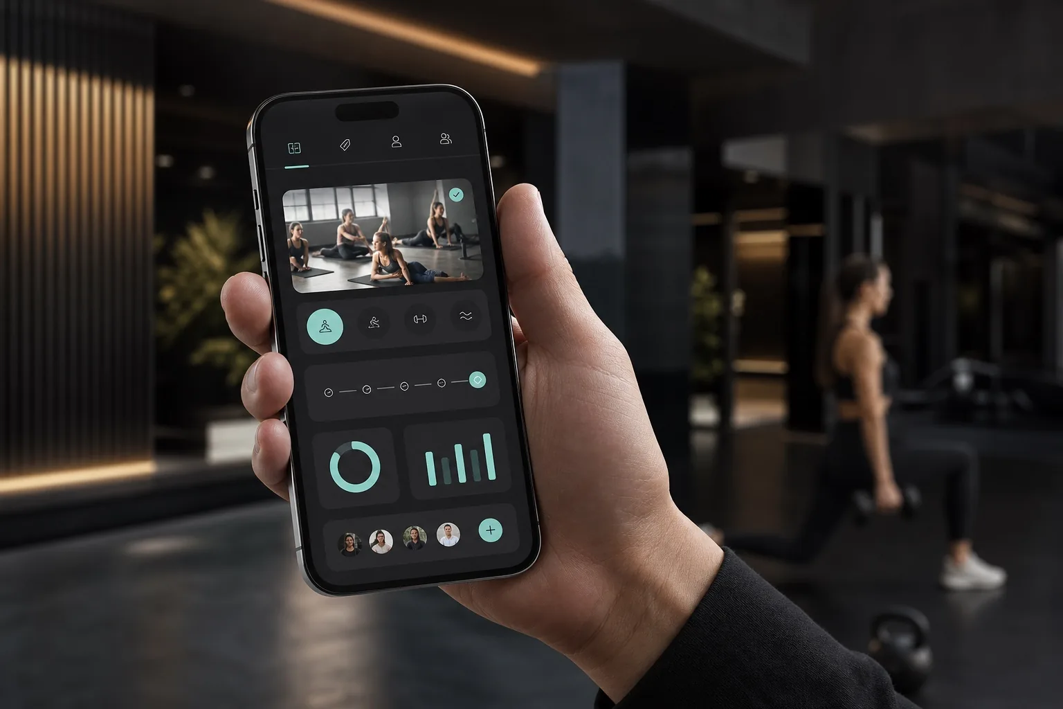 fitness nation | App mit Buchung, Community und Trainingsfortschritt auf dem Smartphone