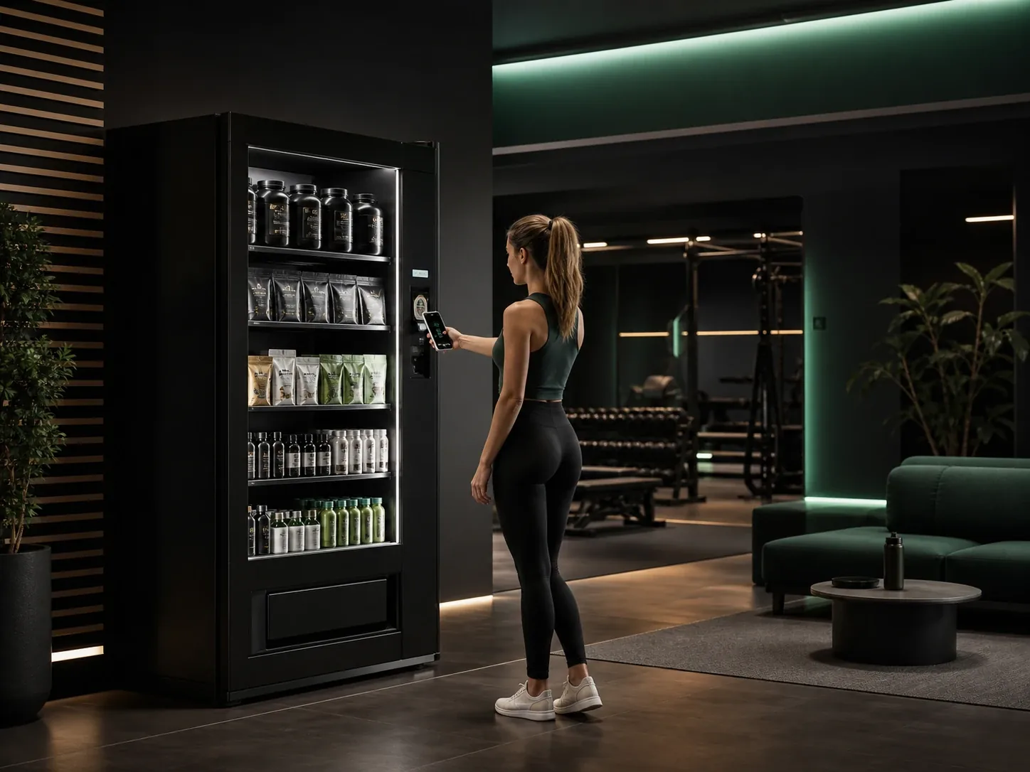 Distributori automatici intelligenti e commercio digitale di prodotti alimentari in una moderna palestra