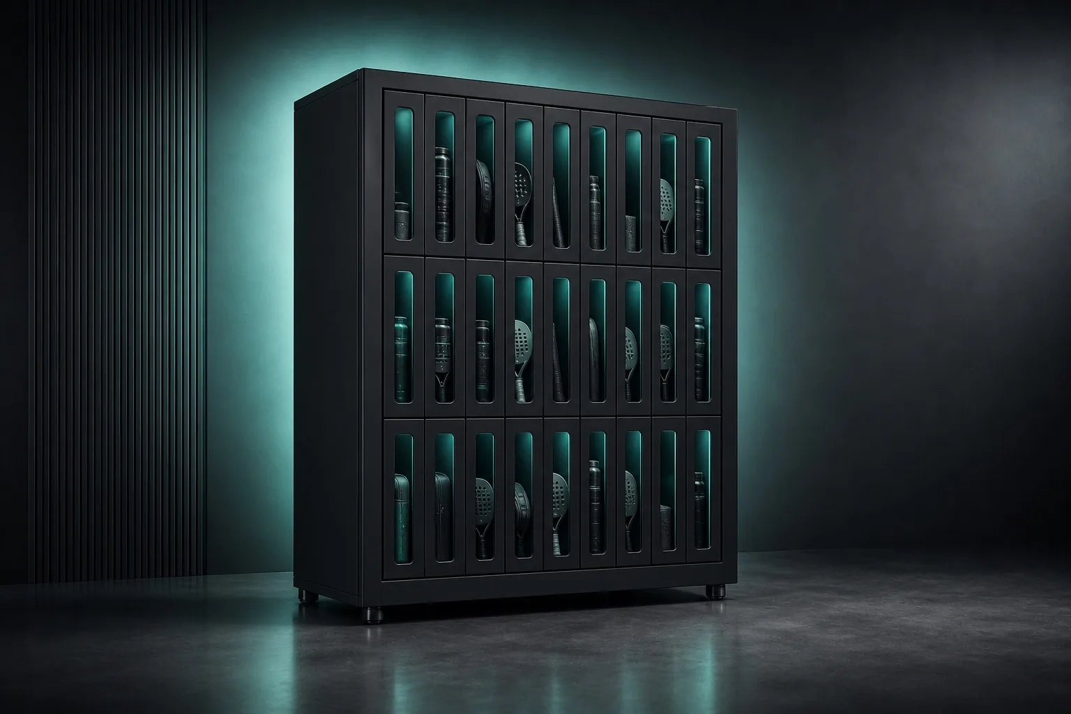 fitness nation | Componente aggiuntivo Padel Box come modulo armadietto nero opaco per racchette, palline e accessori