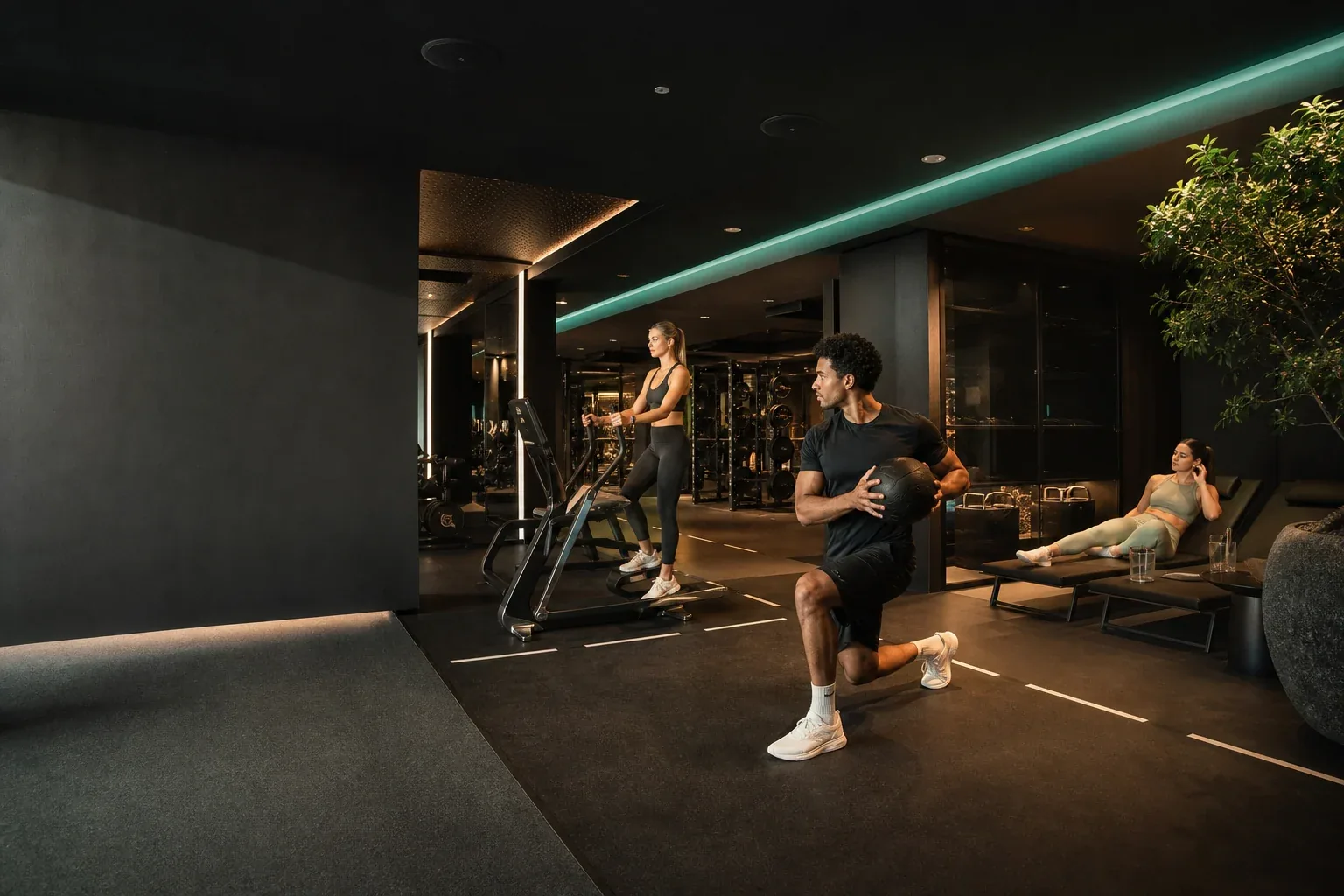 Modernes Fitnessstudio mit einer durch Musik geprägten Trainingsatmosphäre