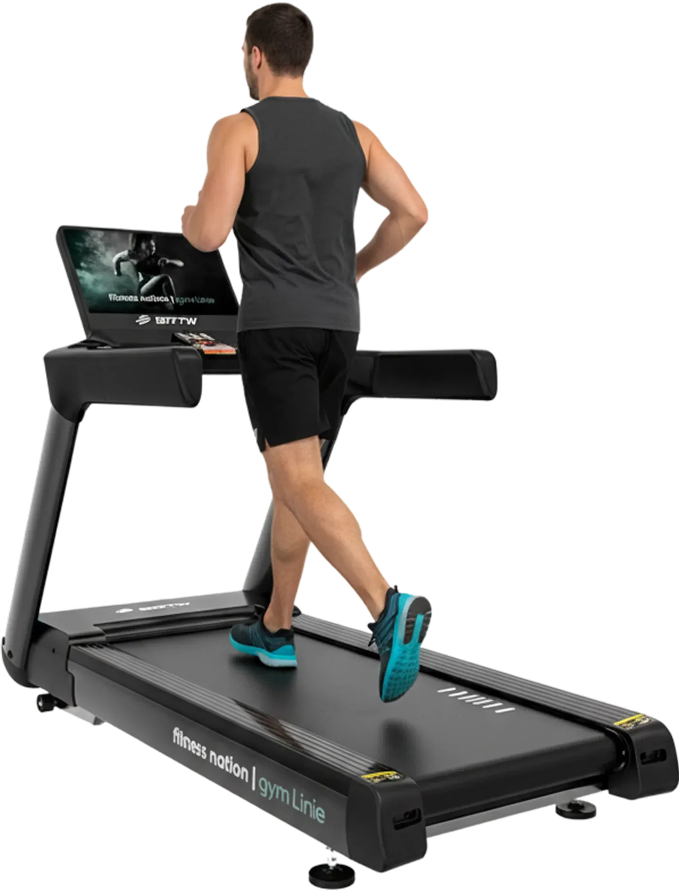 Atleta completamente visibile su un tapis roulant premium