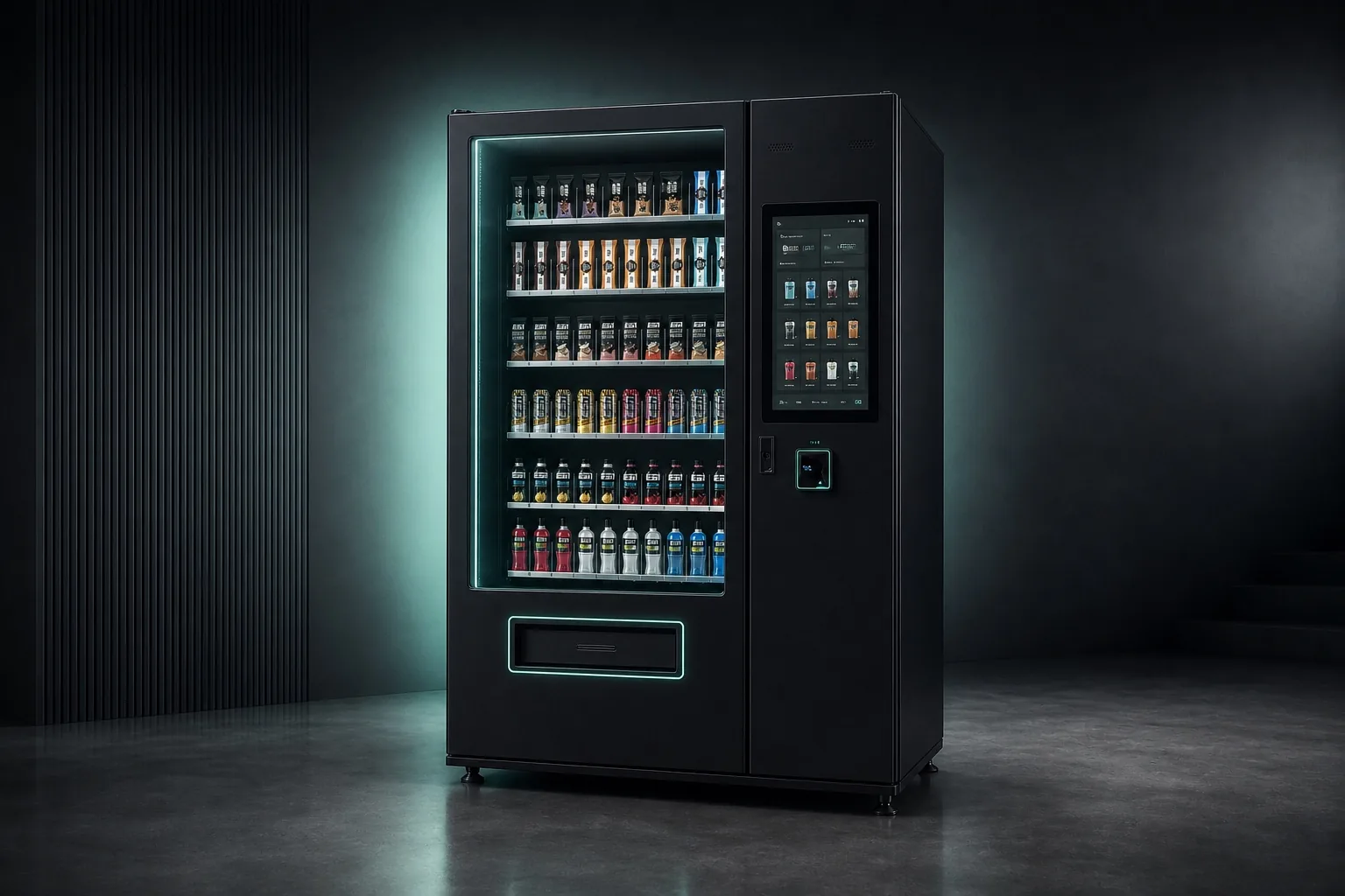 fitness nation | Smart Vending da 21,5″ in nero opaco con ampio display touch e illuminazione ciano