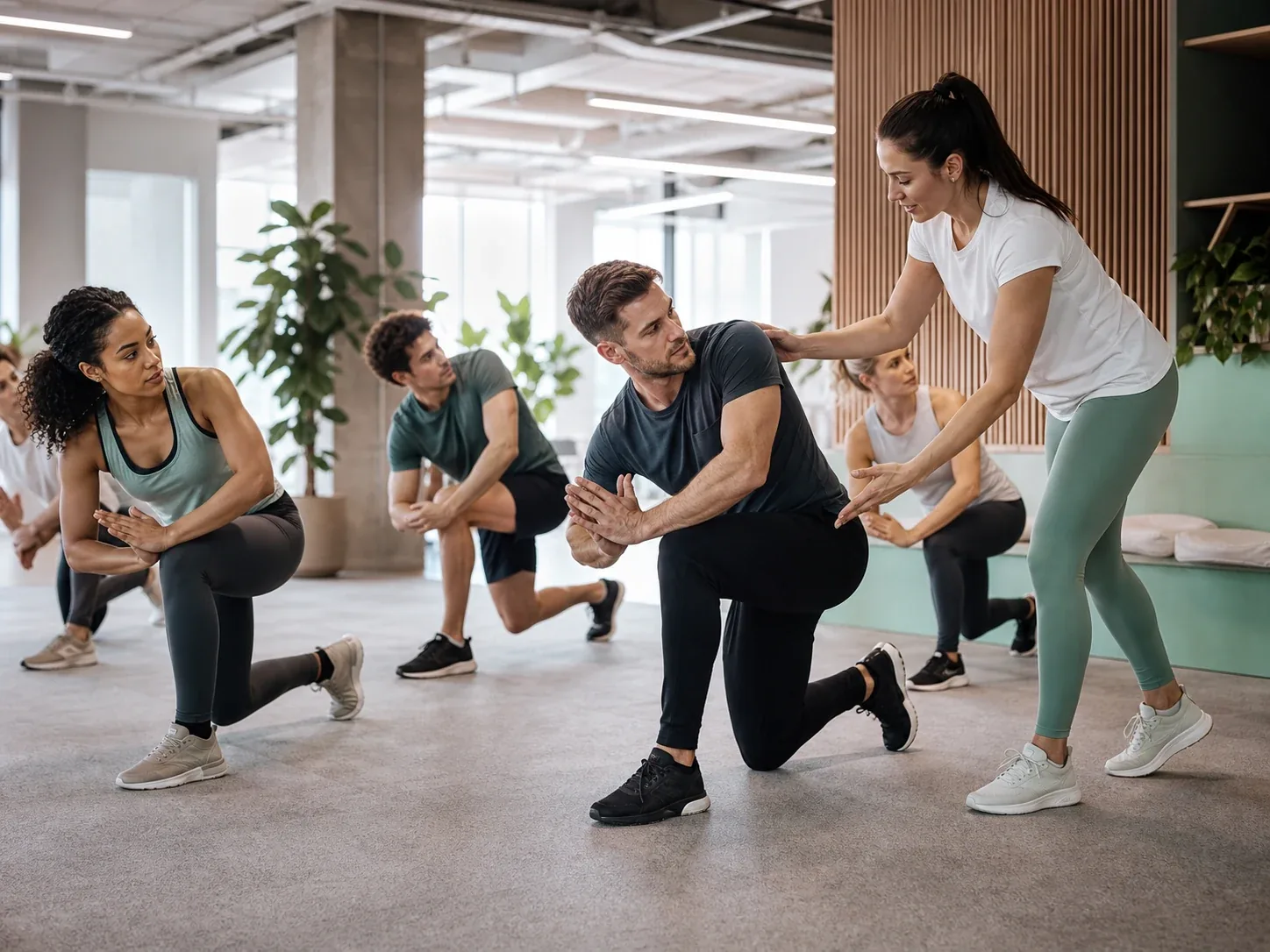 Gecoachte Firmenfitness-Einheit in einem modernen Unternehmen