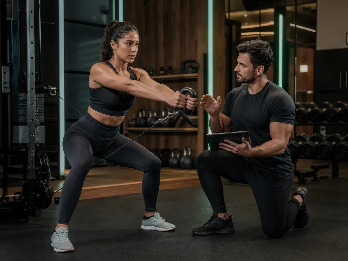 Persönliches Krafttraining mit professioneller Trainerbegleitung