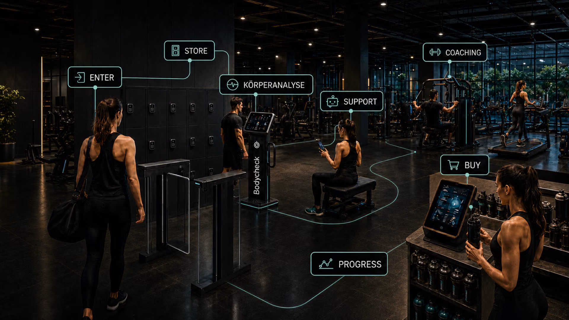 Vollständige Mitgliederreise im vernetzten Fitnessstudio